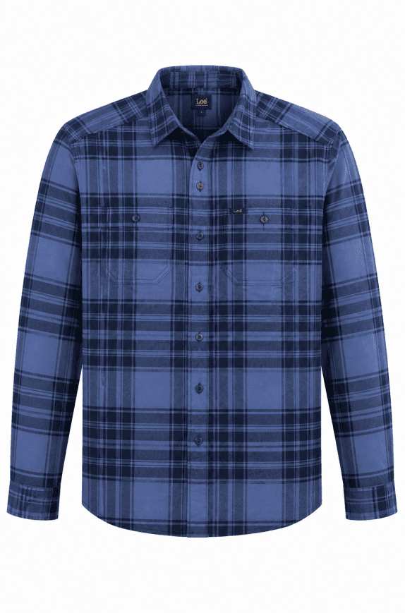 LEE PLAID SHIRT BLUE MENS PRE OWNED L