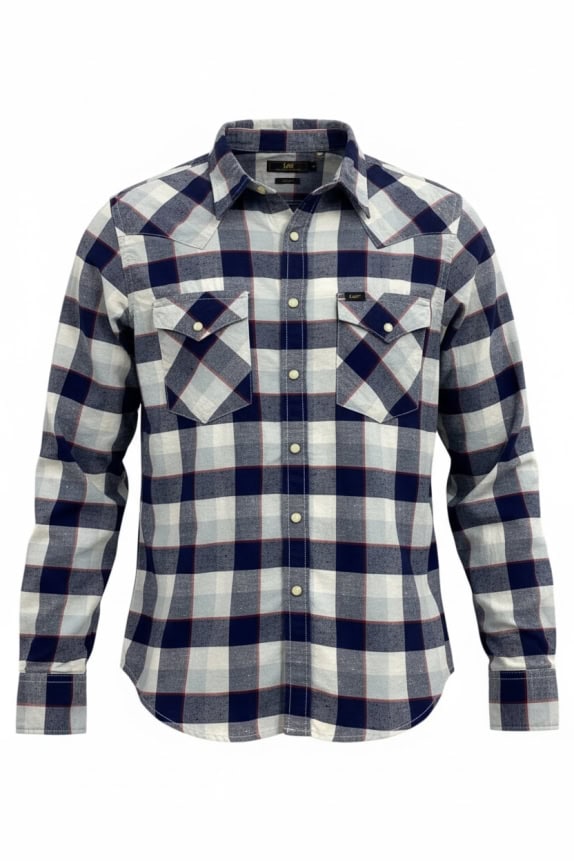 LEE ΠΟΥΚΑΜΙΣΟ ΜΑΚΡΥΜΑΝΙΚΟ CHECKED SLIM FIT ΜΠΛΕ/ΚΟΚΚΙΝΟ ΓΥΝΑΙΚΕΙΟ SMALL