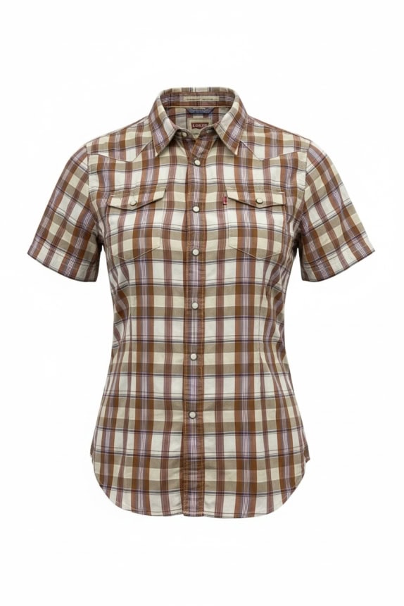 Levi's Κοντομάνικο Πουκάμισο Slim Fit Καρό Μπεζ-Λευκό-Κόκκινο Γυναικείο M