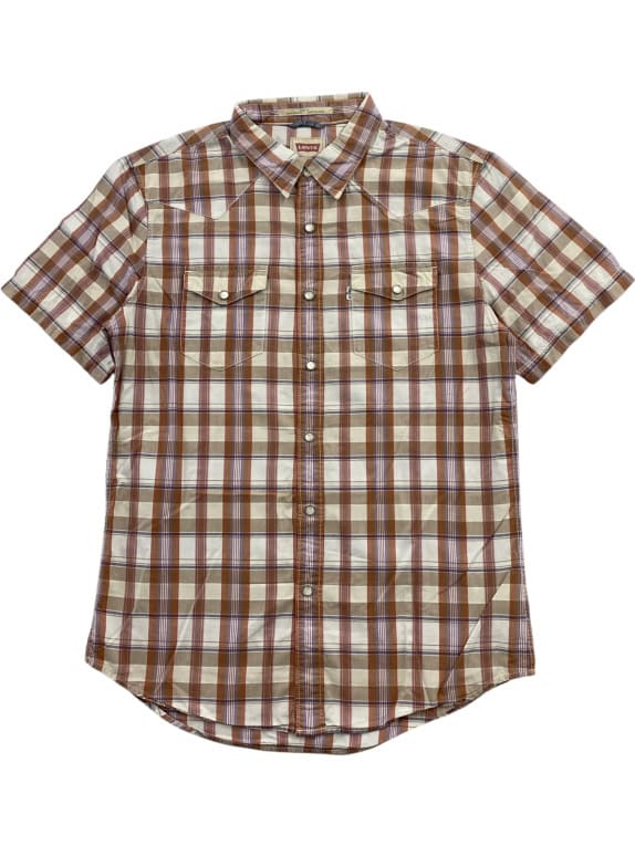 Levi's Κοντομάνικο Πουκάμισο Slim Fit Καρό Μπεζ-Λευκό-Κόκκινο Γυναικείο M
