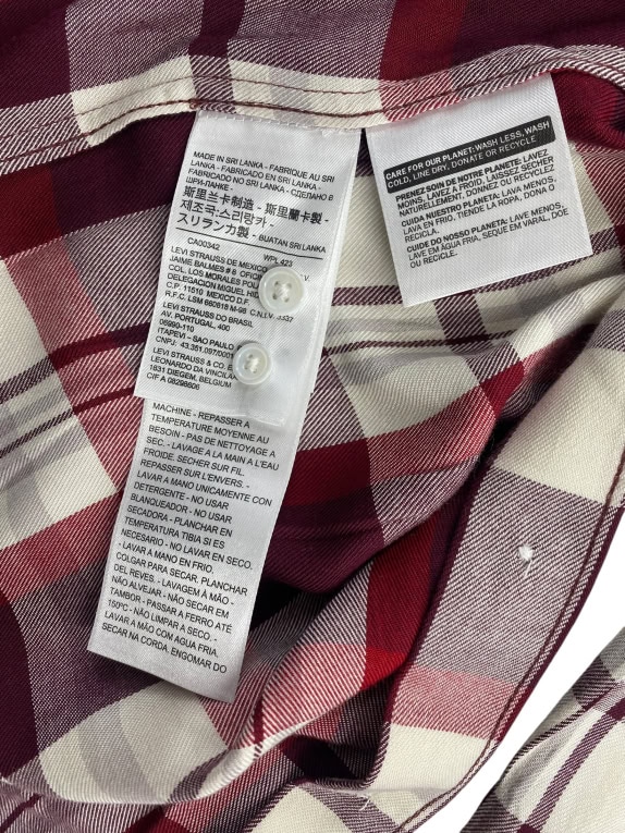LEVI'S Shirt Plaid Boyfriend Fit with Logo Burgundy Women's XS