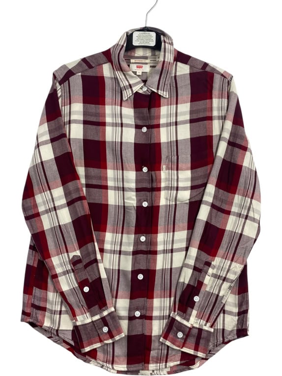 LEVI'S Shirt Plaid Boyfriend Fit with Logo Burgundy Women's XS