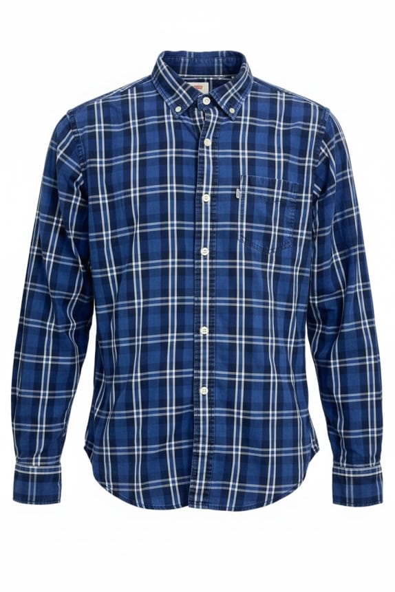 LEVI'S ΠΟΥΚΑΜΙΣΟ ΜΑΚΡΥΜΑΝΙΚΟ CHECKED CLASSIC LOGO ΜΠΛΕ ΑΝΔΡΙΚΟ SMALL