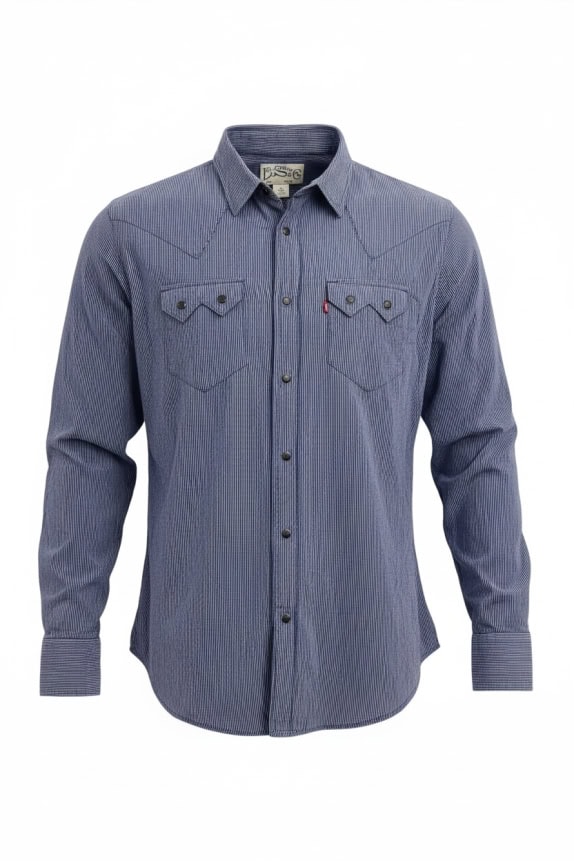 LEVI'S WESTERN SHIRT VINTAGE STYLE WITH LOGO TAB BLUE STRIPED WOMEN'S L