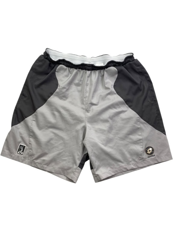 LOTTO VINTAGE ATP TOUR ATHLETIC TENNIS SHORTS LOGO GREY / BLACK MEN'S XL