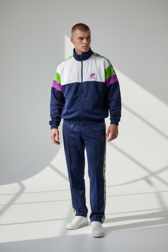 LOTTO VINTAGE TRACKSUIT SET WITH LOGO TAPING BLUE/WHITE MEN'S XL