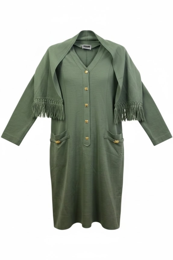 LUISA SPAGNOLI FRINGED MIDI DRESS GREEN WOMEN'S L
