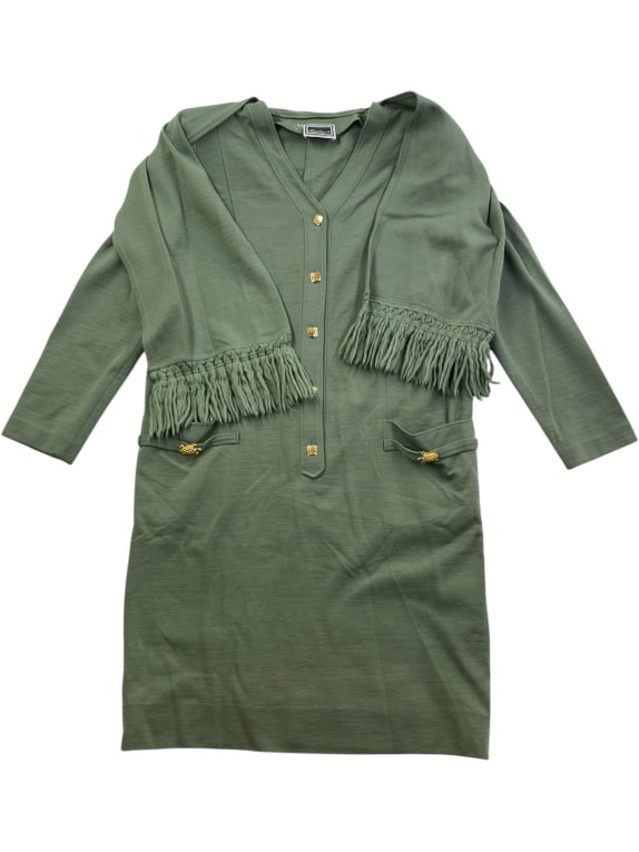 LUISA SPAGNOLI FRINGED MIDI DRESS GREEN WOMEN'S L