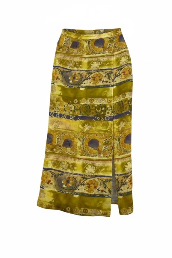 LUISA SPAGNOLI GONNA MAXI anni \'90 con motivo floreale gialla / ocra da donna XS