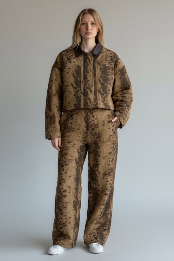 LUMINA Vintage Pattern Jacket & Pants Set Brown Women