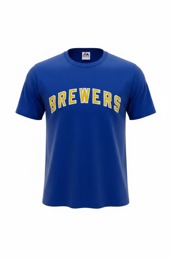 Majestic Brewers T-Shirt Big Logo Blue Unisex M