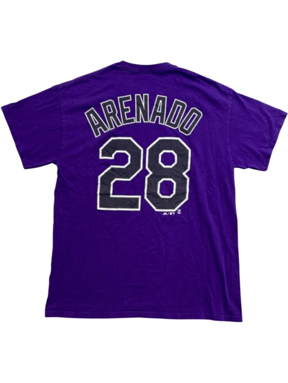 MAJESTIC Colorado Rockies MLB T-Shirt con logo Spellout Viola UNISEX M