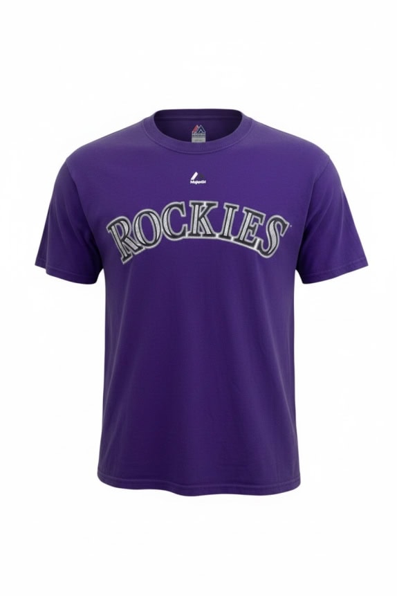 MAJESTIC Colorado Rockies MLB T-Shirt con logo Spellout Viola UNISEX M