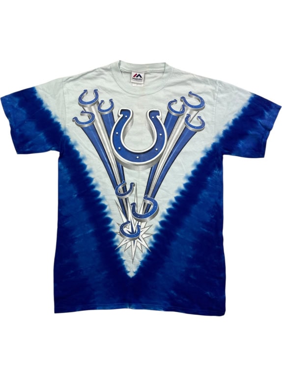 MAJESTIC T-SHIRT INDIANAPOLIS COLTS VINTAGE STYLE ΛΟΓΟΤΥΠΟ ΜΠΛΕ/ΛΕΥΚΟ TIE-DYE UNISEX MEDIUM