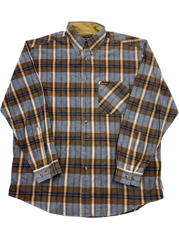Marlboro Classics Long Sleeve Shirt Vintage with Logo Plaid Brown-Blue Men's XL