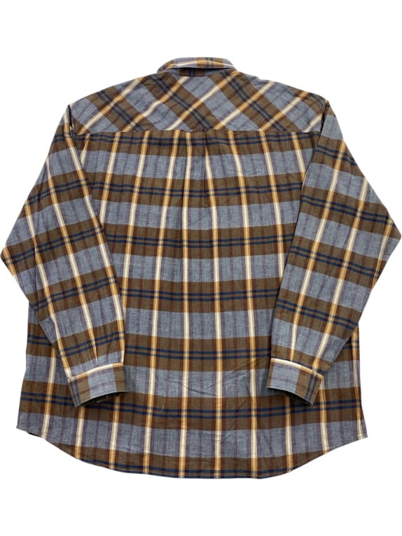Marlboro Classics Long Sleeve Shirt Vintage with Logo Plaid Brown-Blue Men's XL