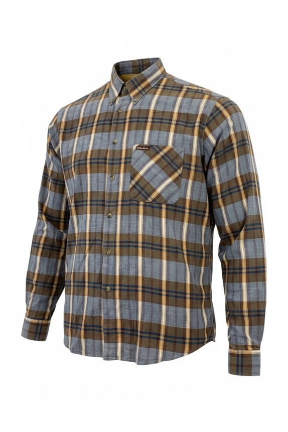 Marlboro Classics Long Sleeve Shirt Vintage with Logo Plaid Brown-Blue Men's XL