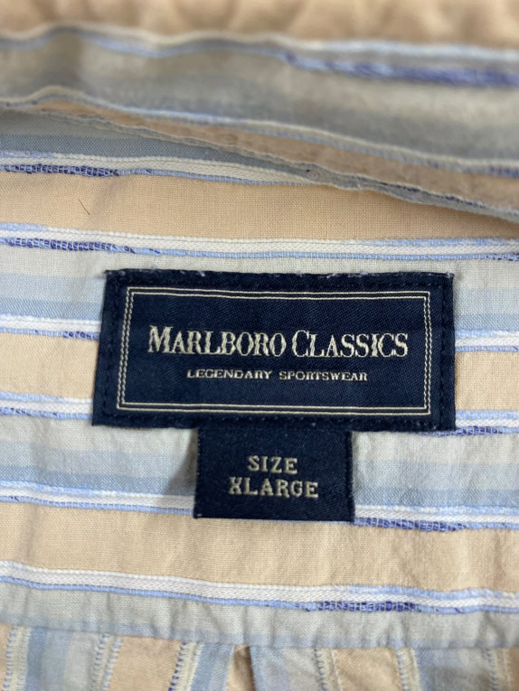 MARLBORO CLASSICS Ριγέ Πουκάμισο Με Λογότυπο Καφέ-Μπεζ Ανδρικό XL