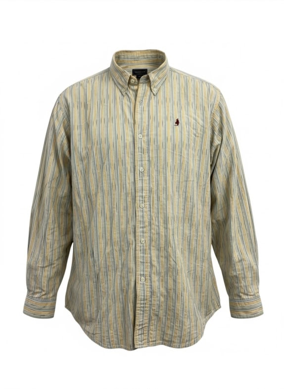 MARLBORO CLASSICS Camicia a righe con logo marrone-beige da uomo XL