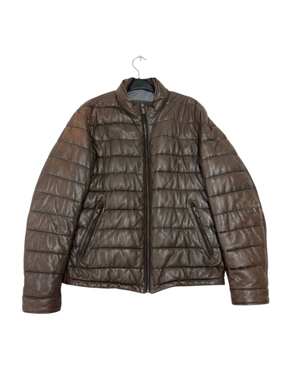 MASSIMO DUTTI Δερμάτινο Μπουφάν Puffer Καφέ Ανδρικό M