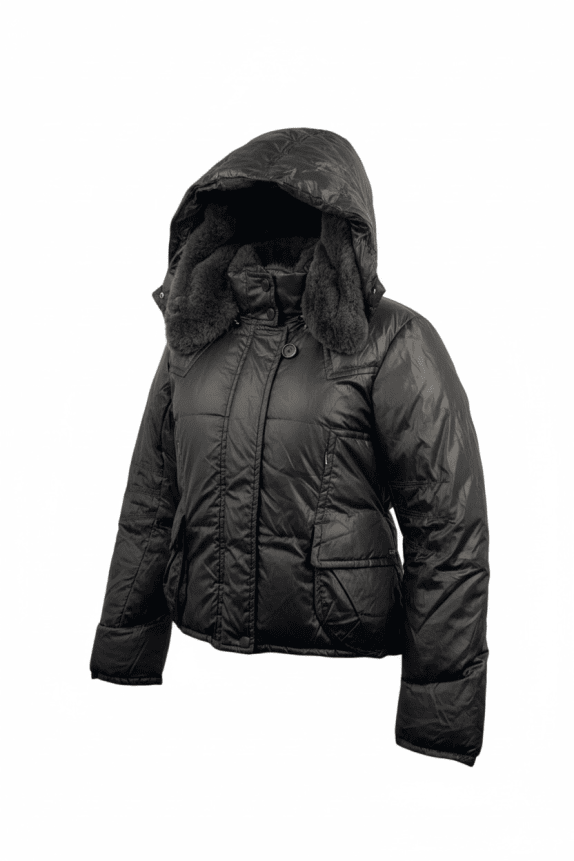 Massimo Rebecchi Μπουφάν Puffer Vintage Με Γούνα Μαύρο Γυναικείο 46 (S)