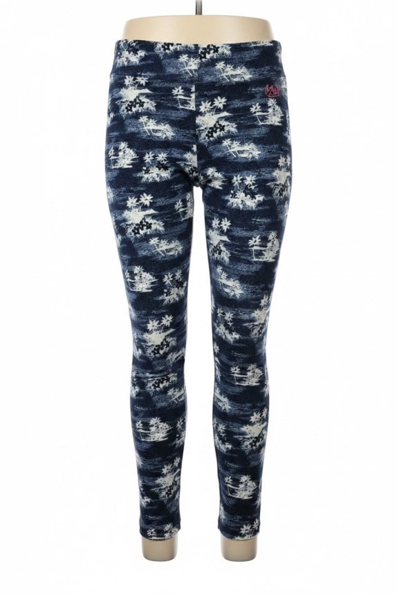 MAUI LEGGINGS TROPICAL PRINT NAVY WOMENS PRE OWNED L