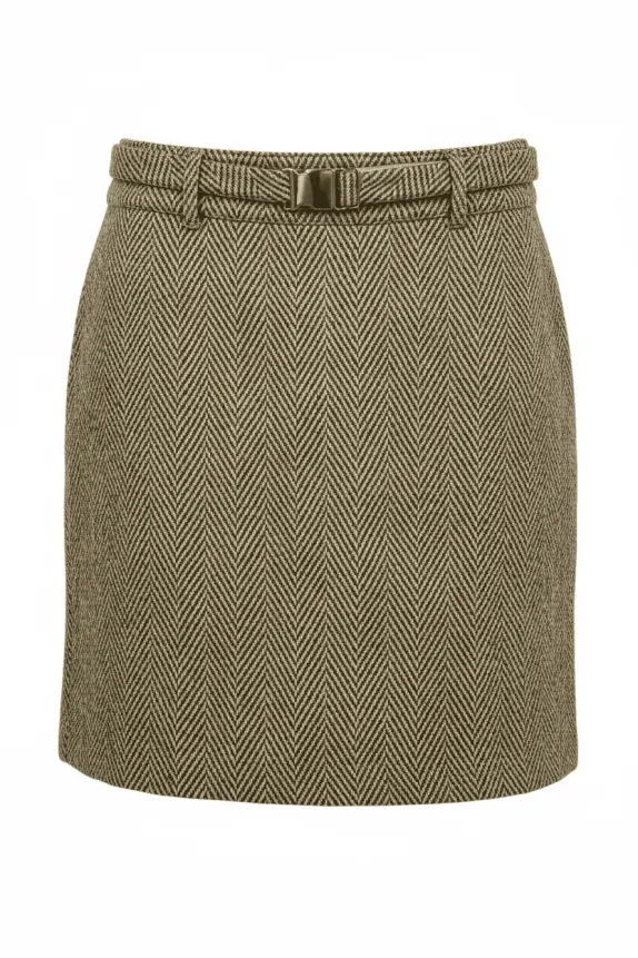 Max Mara Gonna vintage spigata con cintura beige-marrone da donna L