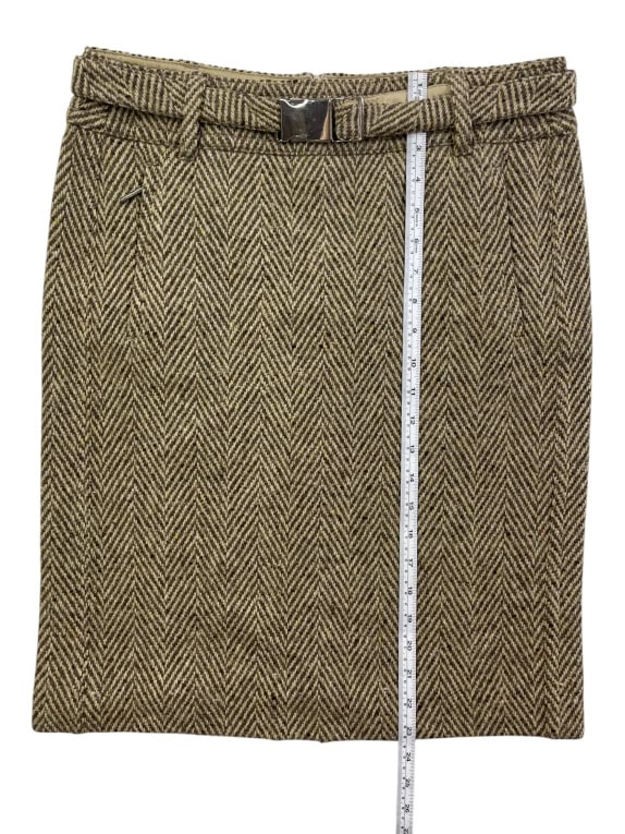 Max Mara Φούστα Vintage Herringbone Με Ζώνη Μπεζ-Καφέ Γυναικεία L