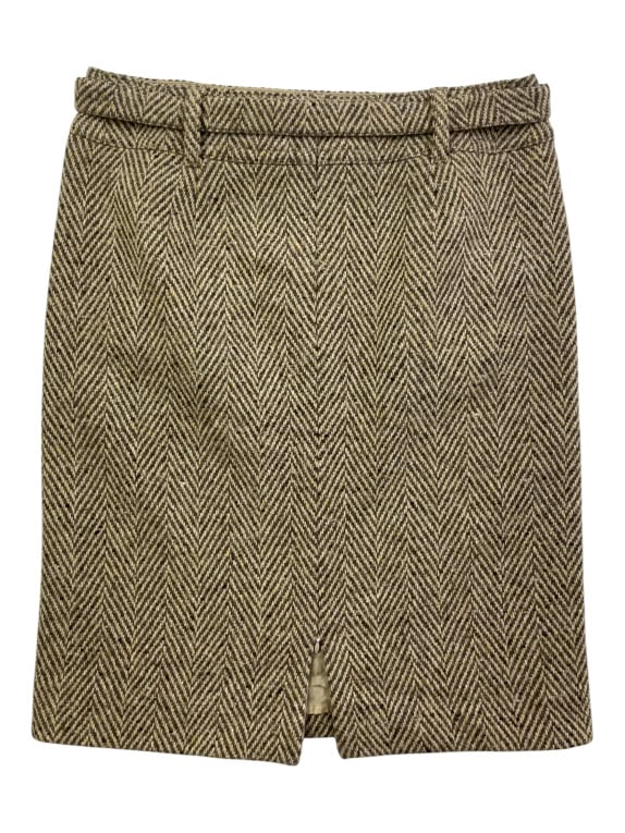 Max Mara Φούστα Vintage Herringbone Με Ζώνη Μπεζ-Καφέ Γυναικεία L