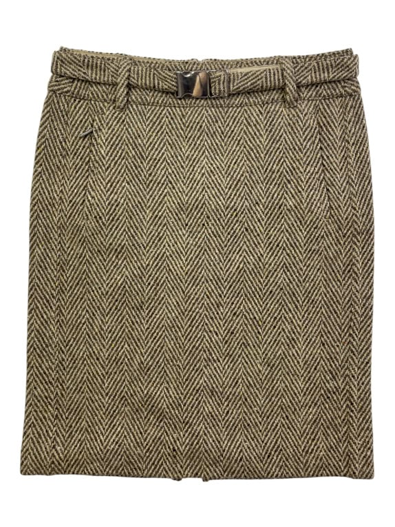 Max Mara Φούστα Vintage Herringbone Με Ζώνη Μπεζ-Καφέ Γυναικεία L