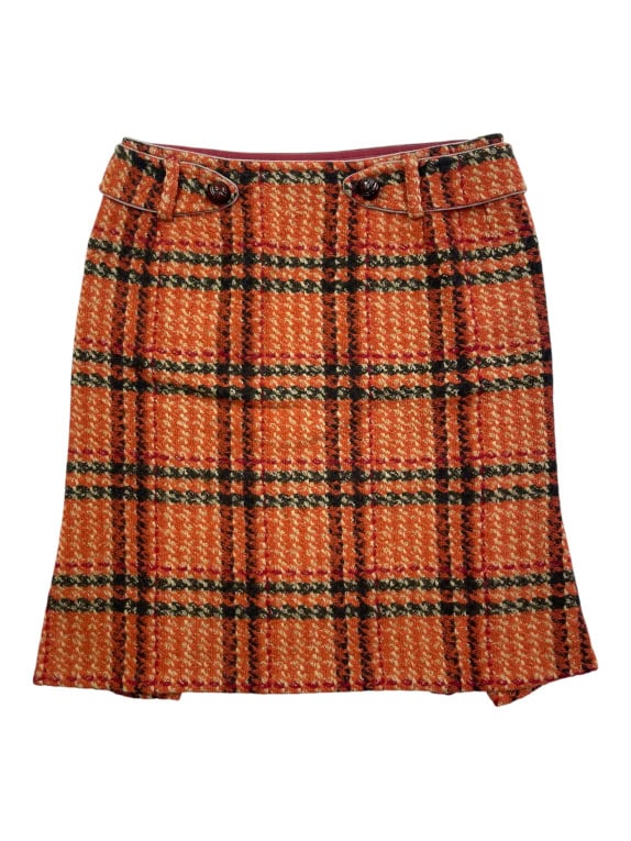 Max Mara Orange Plaid Wool Skirt Women’s Size L