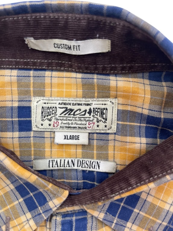 MCS (Marlboro Classics) Shirt Plaid Vintage with Logo Yellow-Blue Men's XL