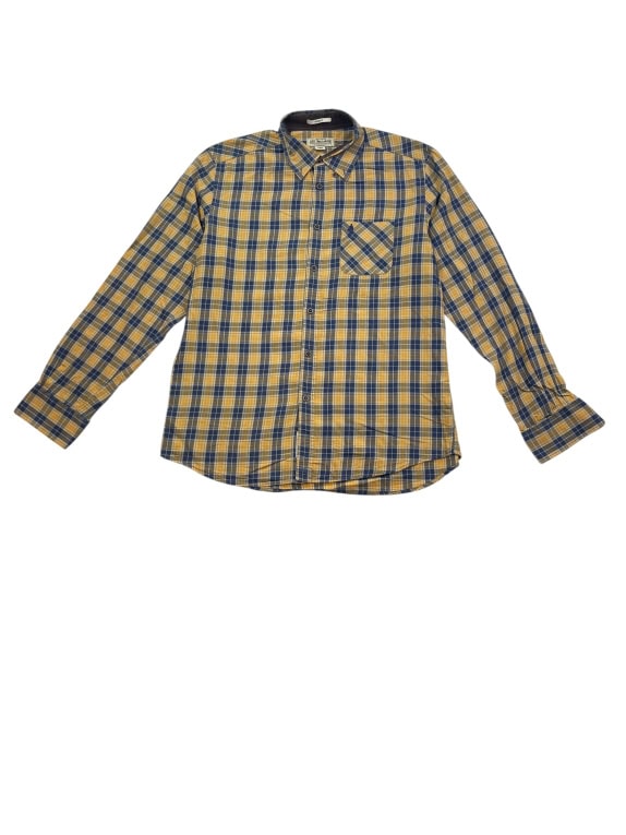 MCS (Marlboro Classics) Shirt Plaid Vintage with Logo Yellow-Blue Men's XL