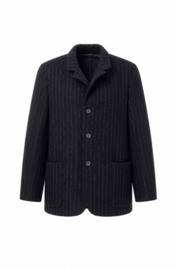 90S VINTAGE  COAT PINSTRIPE BLACK MEN PRE OWNED  L