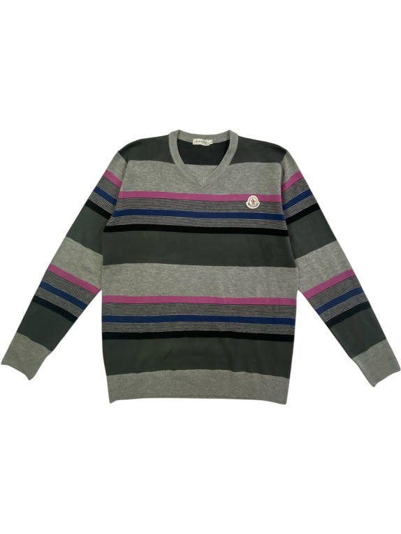 MONCLER MAGLIA IN MAGLIA A RIGHE CON LOGO GRIGIO/MULTICOLORE UNISEX XXL
