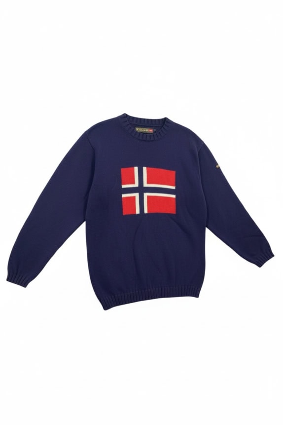 Napapijri Men’s Blue Sweater with Norway Flag Size L