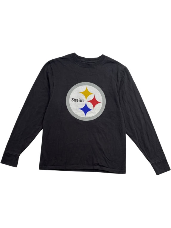NFL PRO LINE MAGLIA A MANICHE LUNGHE PITTSBURGH STEELERS LOGO NERA UNISEX S usata
