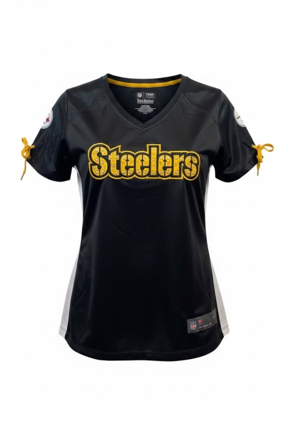 NFL STEELERS FOOTBALL JERSEY SPORTSWEAR BLACK WOMENS PRE OWNED S