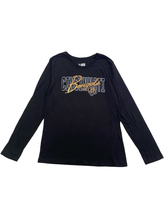 NFL TEAM APPAREL MAGLIA A MANICHE LUNGHE CINCINNATI BENGALS BIG LOGO NERA DA DONNA L