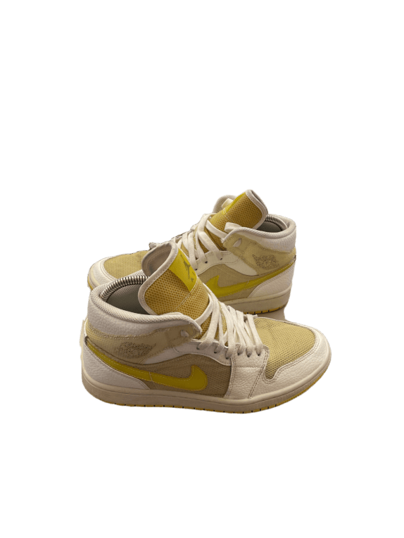 NIKE AIR JORDAN ONE MID SNEAKERS RETRO ΚΡΕΜ ΚΙΤΡΙΝΟ ΓΥΝΑΙΚΕΙΟ PRE OWNED EU 41