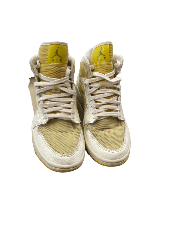 NIKE AIR JORDAN ONE MID SNEAKERS RETRO ΚΡΕΜ ΚΙΤΡΙΝΟ ΓΥΝΑΙΚΕΙΟ PRE OWNED EU 41