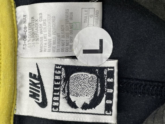 1990s NIKE CHALLENGE COURT ΜΠΛΟΥΖΑ ΠΟΛΟ ΜΕ ΦΕΡΜΟΥΑΡ SPORTSWEAR ΜΑΥΡΟ ΛΕΥΚΟ ΚΙΤΡΙΝΟ ΑΝΤΡΙΚΟ PRE OWNED L