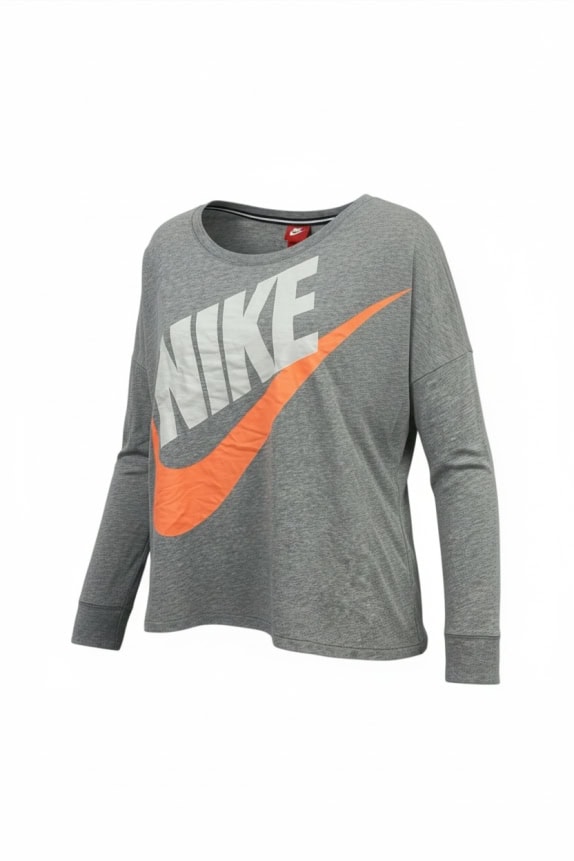 Nike T-shirt a maniche lunghe grigio con logo da donna M