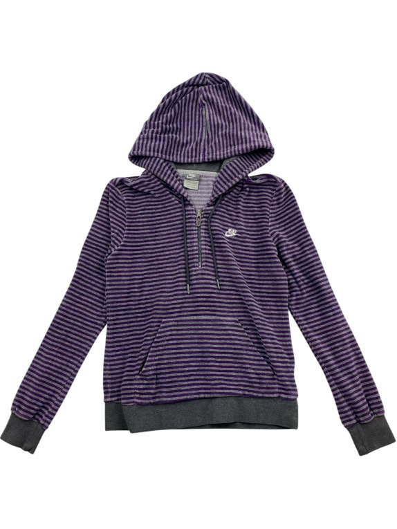 NIKE Sportswear Φούτερ Hoodie Ριγέ Με Λογότυπο Μωβ Γκρι Γυναικείο M