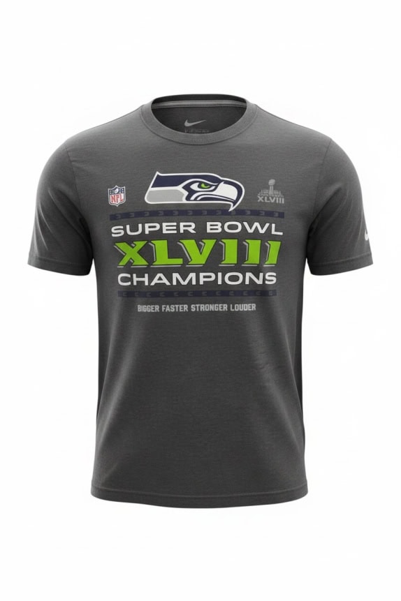 NIKE T-shirt SEATTLE SEAHAWKS SUPER BOWL XLVIII CHAMPIONS Logo Brown UNISEX M pre-owned