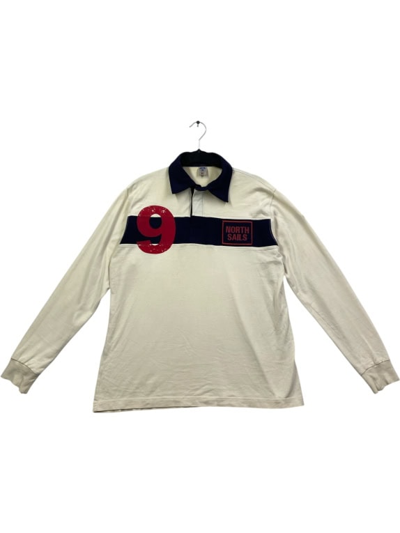 NORTH SAILS Men's Long Sleeve Polo Shirt Vintage With Logo Off-White M