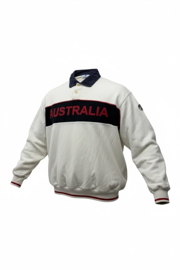 NORTH SAILS RUGBY STYLE SWEATSHIRT VINTAGE "AUSTRALIA" LOGO ECRU MEN'S MEDIUM