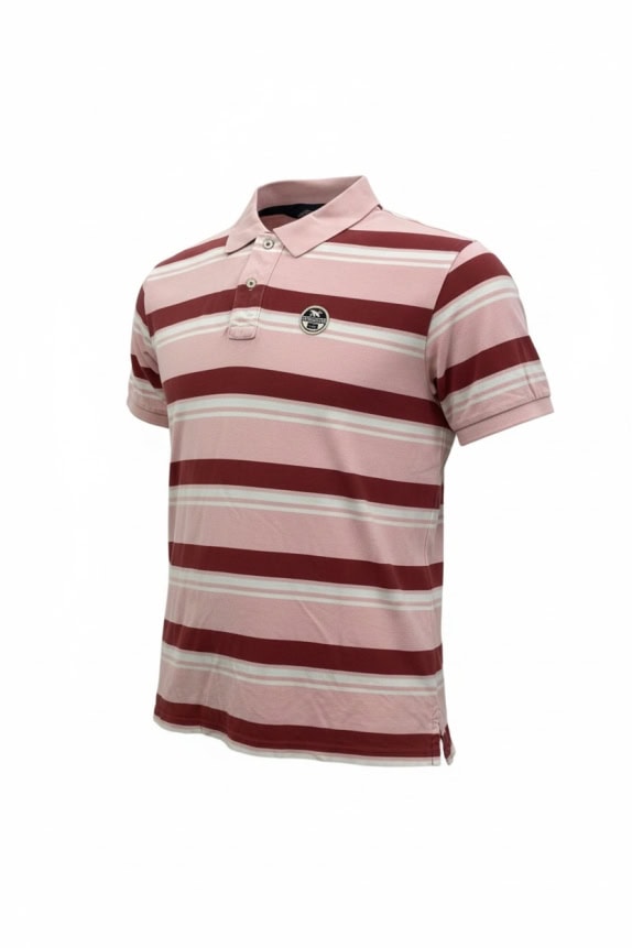 NORTH SAILS Polo a righe rosa-bordeaux da uomo L