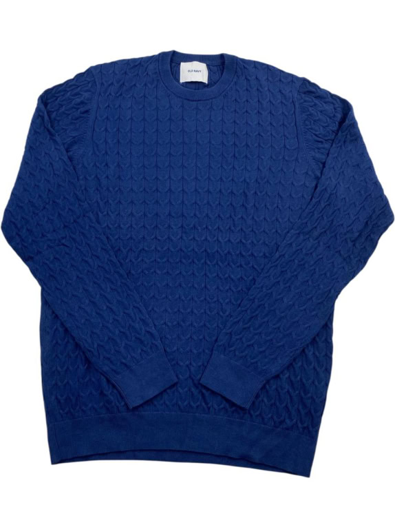 OLD NAVY Πλεκτή Μπλούζα Cable Knit Λογότυπο Ετικέτα Μπλε Ανδρικό L