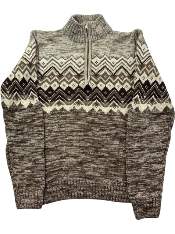 OLD NAVY ΠΛΕΚΤΟ ΠΟΥΛΟΒΕΡ FAIR ISLE ΜΠΕΖ ΚΑΦΕ ΑΝΤΡΙΚΟ PRE OWNED M